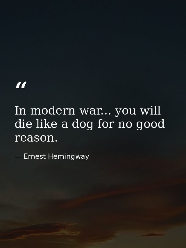 In modern war... you will die like a dog for no good reason. — Ernest Hemingway