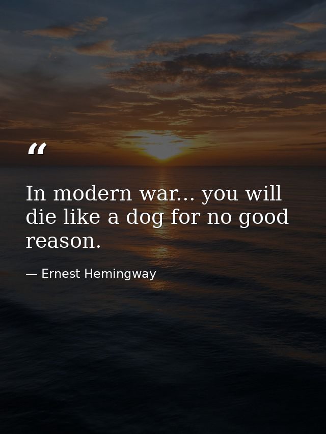 In modern war... you will die like a dog for no good reason. — Ernest Hemingway