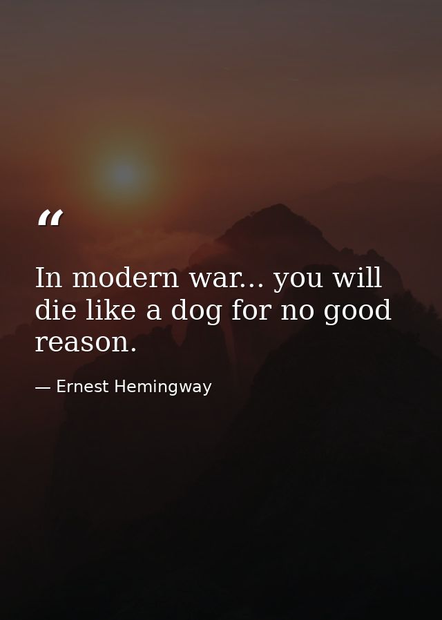 In modern war... you will die like a dog for no good reason. — Ernest Hemingway