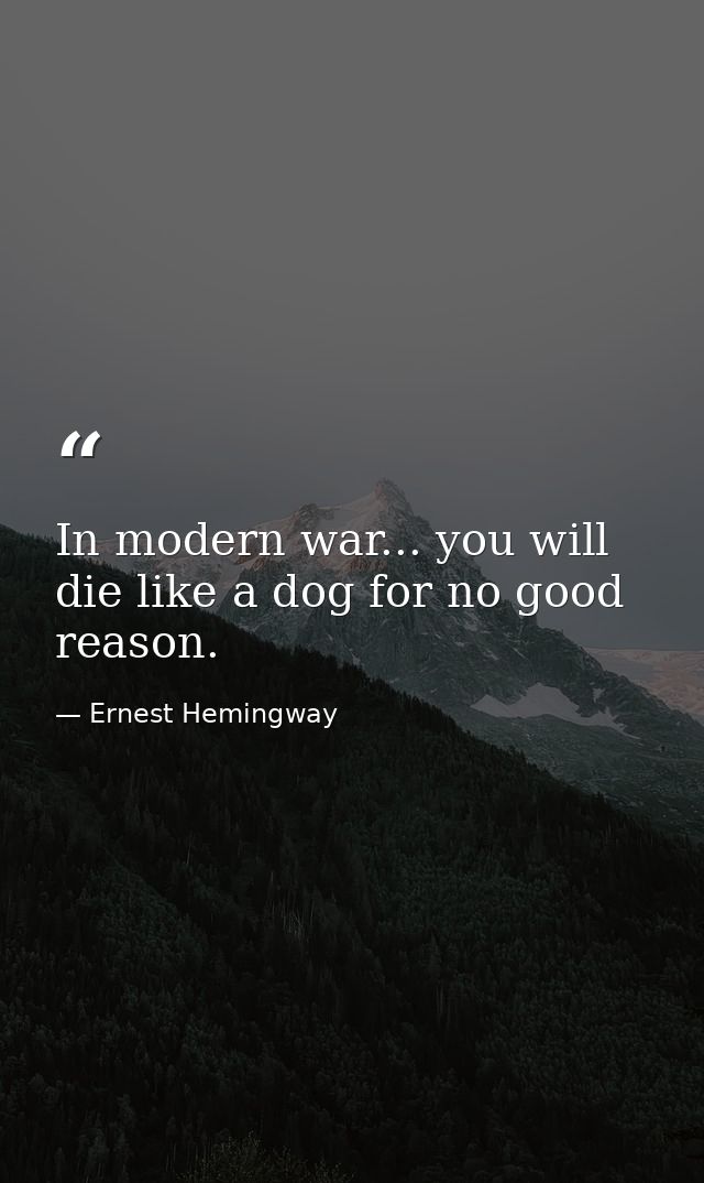 In modern war... you will die like a dog for no good reason. — Ernest Hemingway