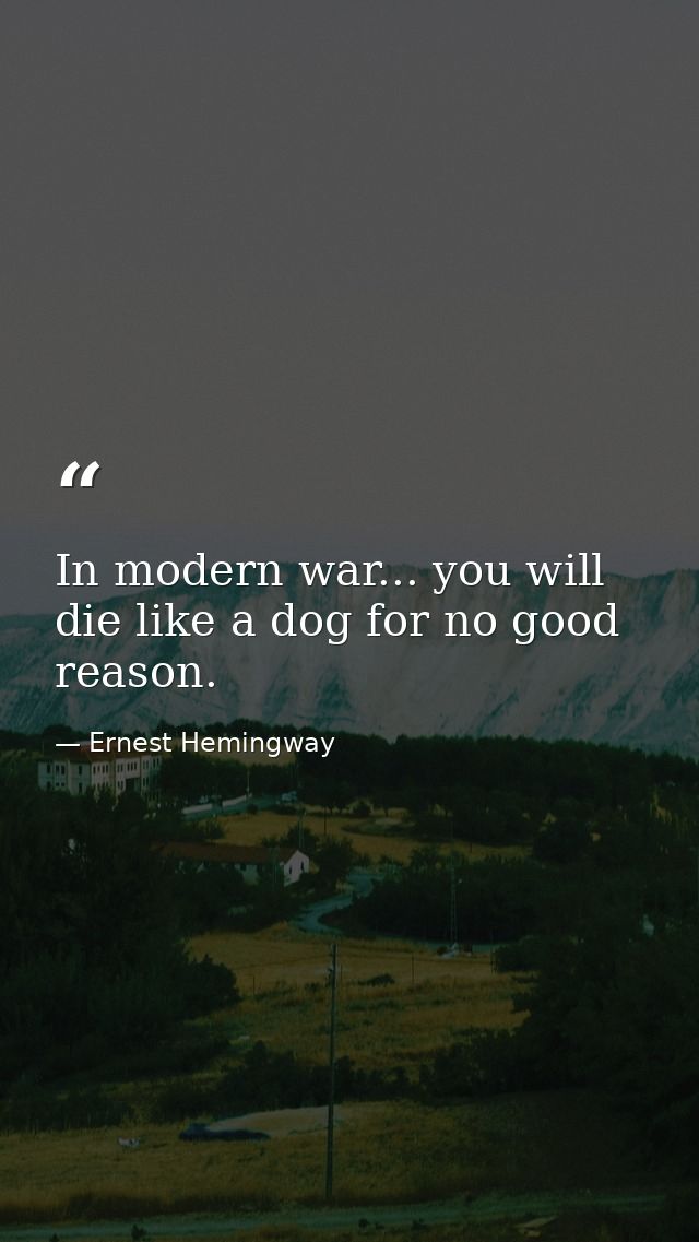 In modern war... you will die like a dog for no good reason. — Ernest Hemingway