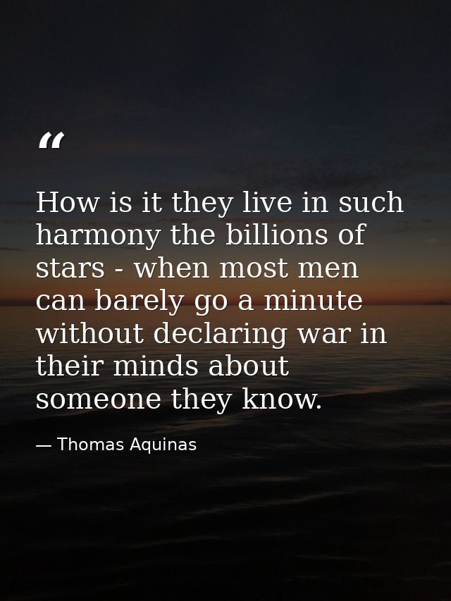 How is it they live in such harmony the billions of stars - when most men can barely go a minute without declaring war i — Thomas Aquinas