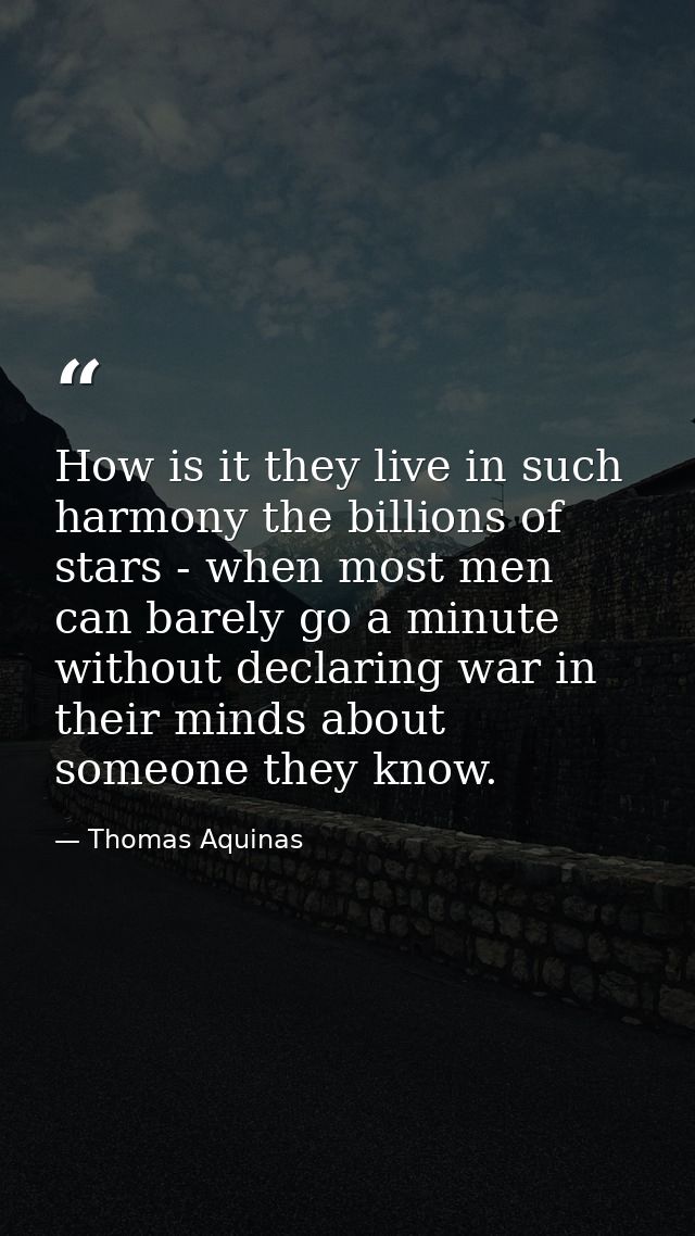 How is it they live in such harmony the billions of stars - when most men can barely go a minute without declaring war i — Thomas Aquinas