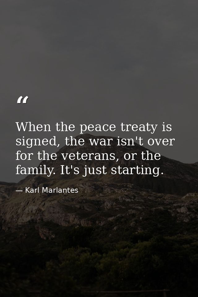 When the peace treaty is signed, the war isn't over for the veterans, or the family. It's just starting. — Karl Marlantes