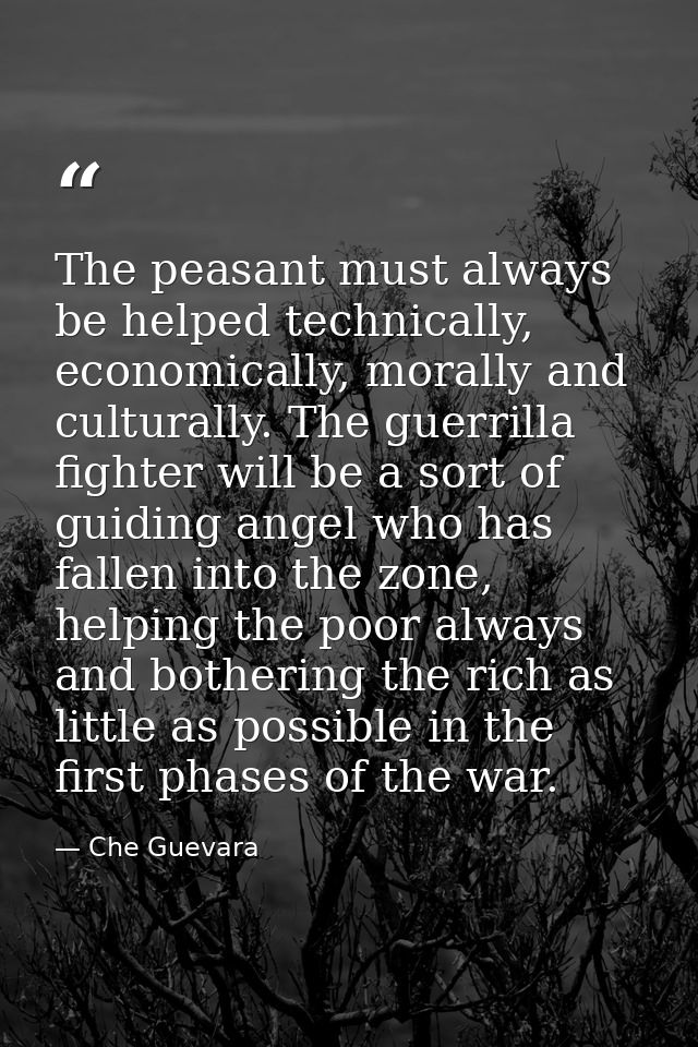 The peasant must always be helped technically, economically, morally and culturally. The guerrilla fighter will be a sor — Che Guevara
