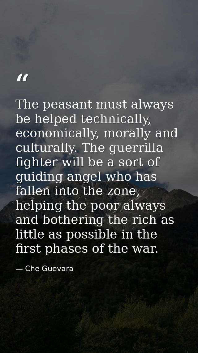 The peasant must always be helped technically, economically, morally and culturally. The guerrilla fighter will be a sor — Che Guevara