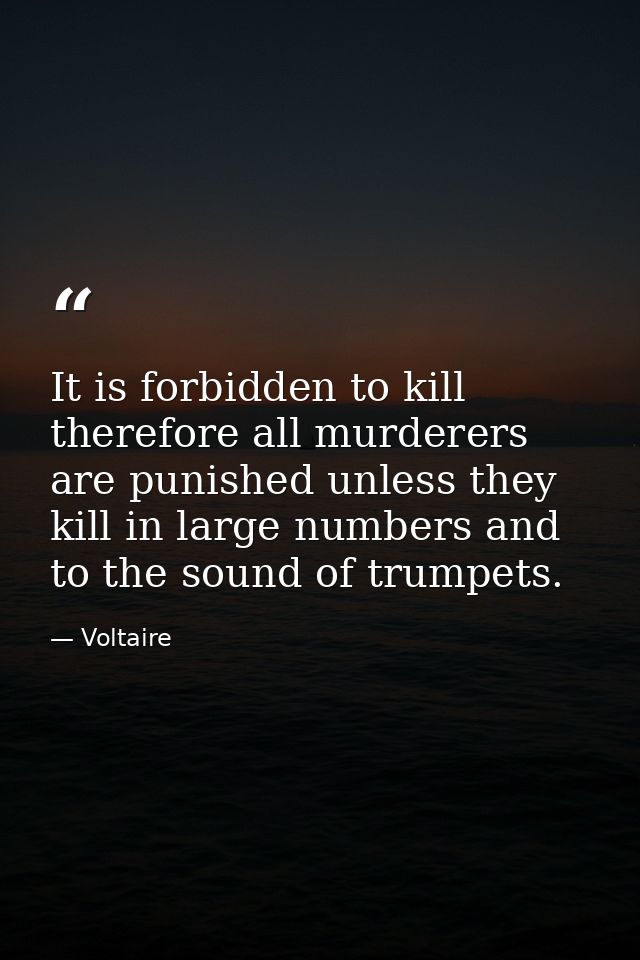 It is forbidden to kill therefore all murderers are punished unless they kill in large numbers and to the sound of trump — Voltaire