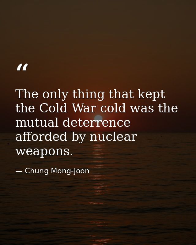 The only thing that kept the Cold War cold was the mutual deterrence afforded by nuclear weapons. — Chung Mong-joon
