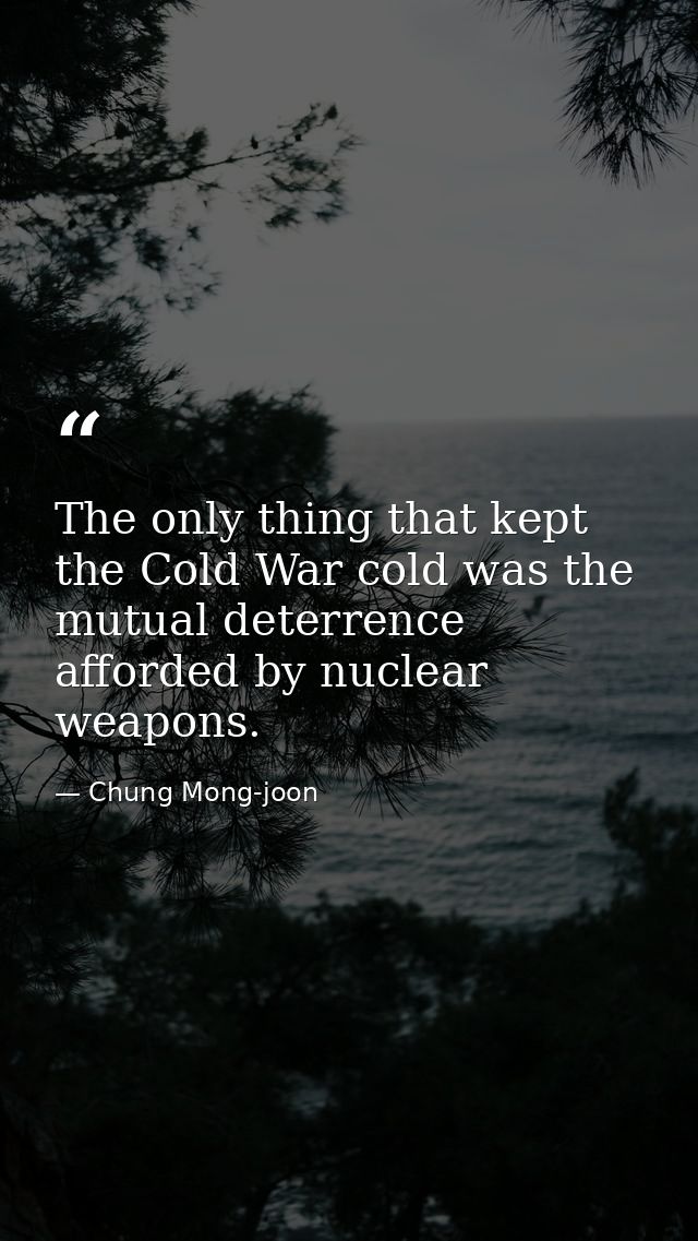 The only thing that kept the Cold War cold was the mutual deterrence afforded by nuclear weapons. — Chung Mong-joon