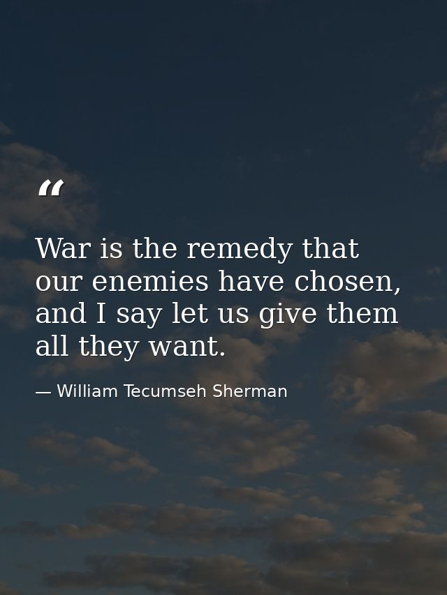 War is the remedy that our enemies have chosen, and I say let us give them all they want. — William Tecumseh Sherman