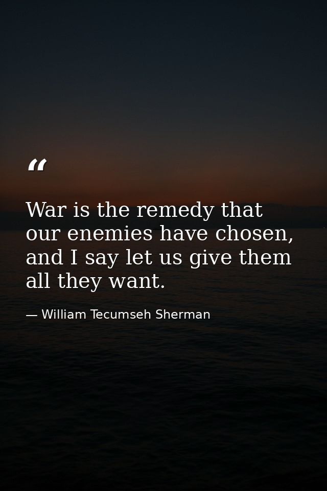 War is the remedy that our enemies have chosen, and I say let us give them all they want. — William Tecumseh Sherman