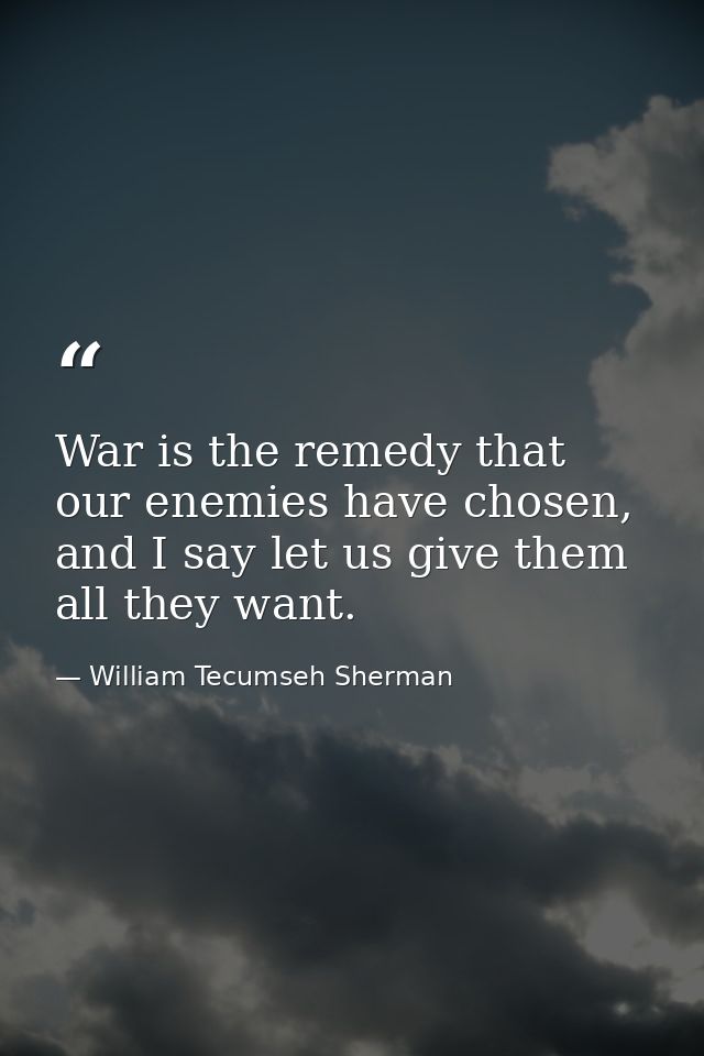 War is the remedy that our enemies have chosen, and I say let us give them all they want. — William Tecumseh Sherman