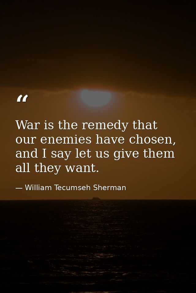War is the remedy that our enemies have chosen, and I say let us give them all they want. — William Tecumseh Sherman