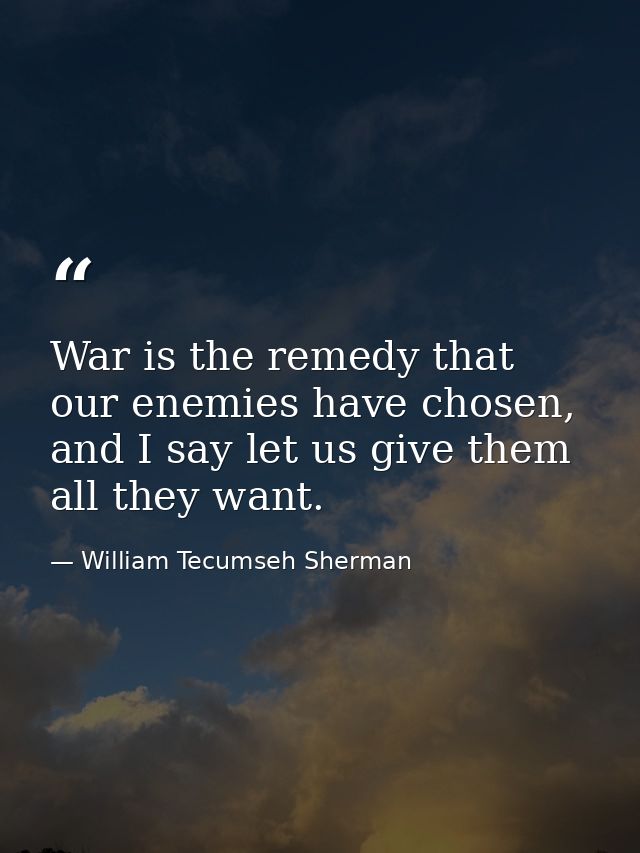 War is the remedy that our enemies have chosen, and I say let us give them all they want. — William Tecumseh Sherman