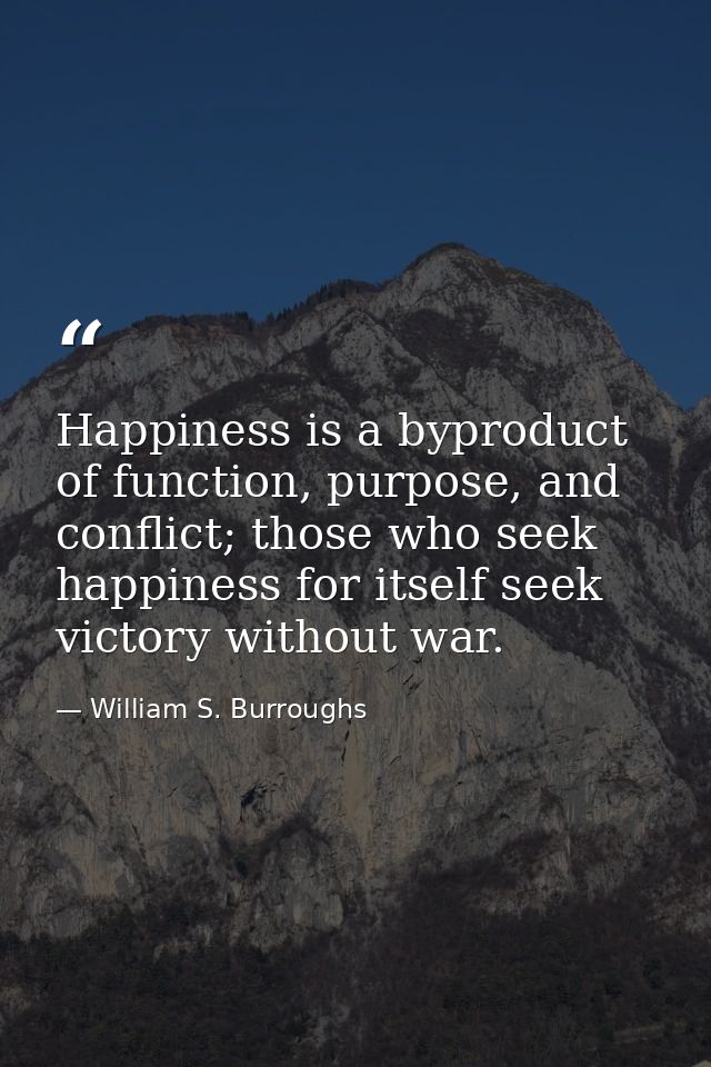 Happiness is a byproduct of function, purpose, and conflict; those who seek happiness for itself seek victory without wa — William S. Burroughs
