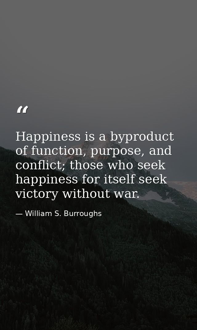 Happiness is a byproduct of function, purpose, and conflict; those who seek happiness for itself seek victory without wa — William S. Burroughs