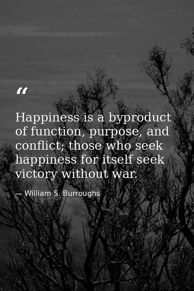 Happiness is a byproduct of function, purpose, and conflict; those who seek happiness for itself seek victory without wa — William S. Burroughs