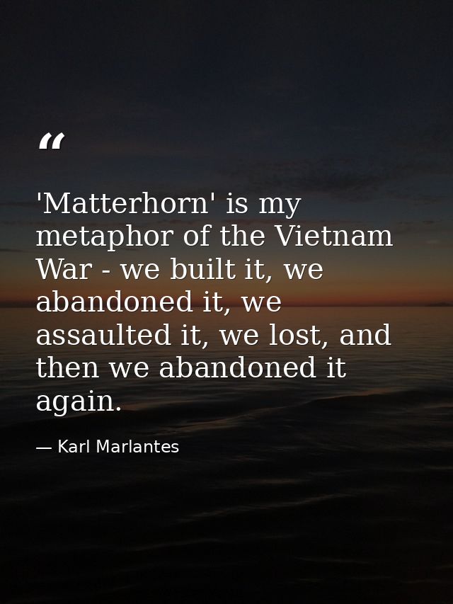 'Matterhorn' is my metaphor of the Vietnam War - we built it, we abandoned it, we assaulted it, we lost, and then we aba — Karl Marlantes