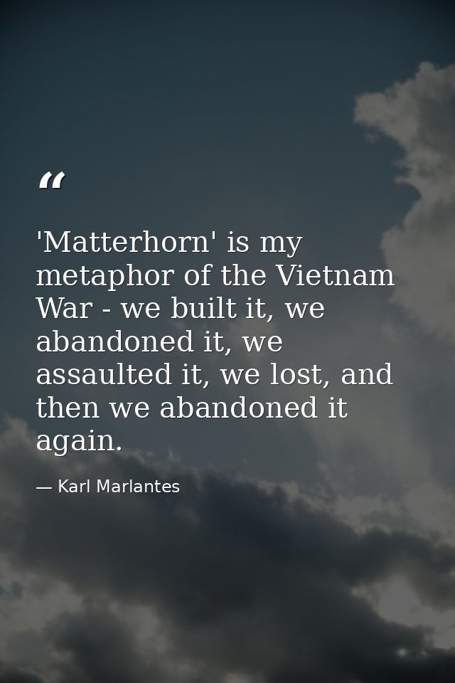 'Matterhorn' is my metaphor of the Vietnam War - we built it, we abandoned it, we assaulted it, we lost, and then we aba — Karl Marlantes