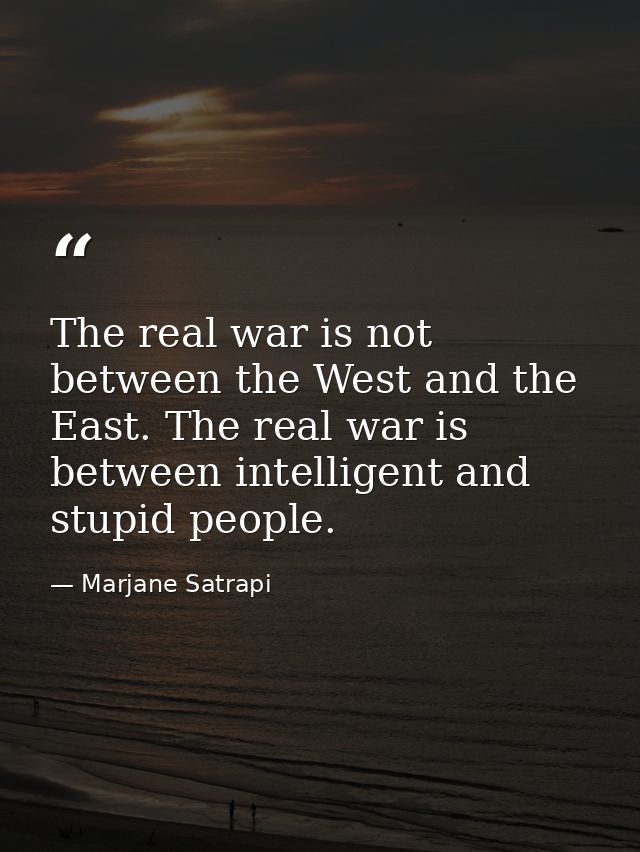 The real war is not between the West and the East. The real war is between intelligent and stupid people. — Marjane Satrapi