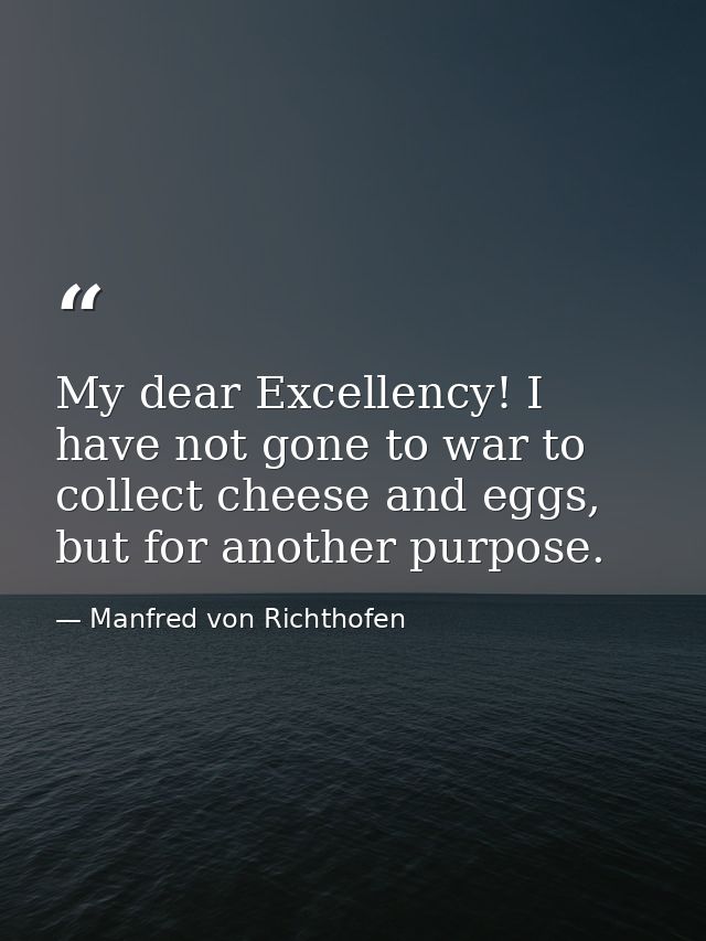 My dear Excellency! I have not gone to war to collect cheese and eggs, but for another purpose. — Manfred von Richthofen