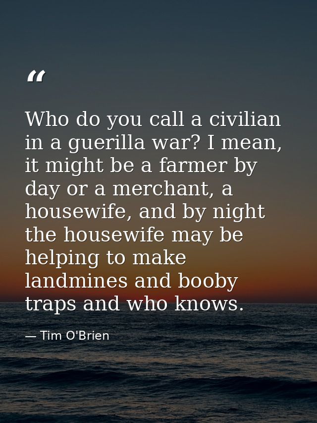 Who do you call a civilian in a guerilla war? I mean, it might be a farmer by day or a merchant, a housewife, and by nig — Tim O'Brien