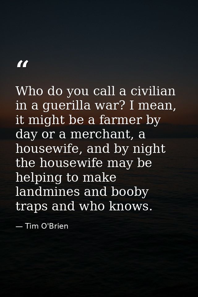 Who do you call a civilian in a guerilla war? I mean, it might be a farmer by day or a merchant, a housewife, and by nig — Tim O'Brien