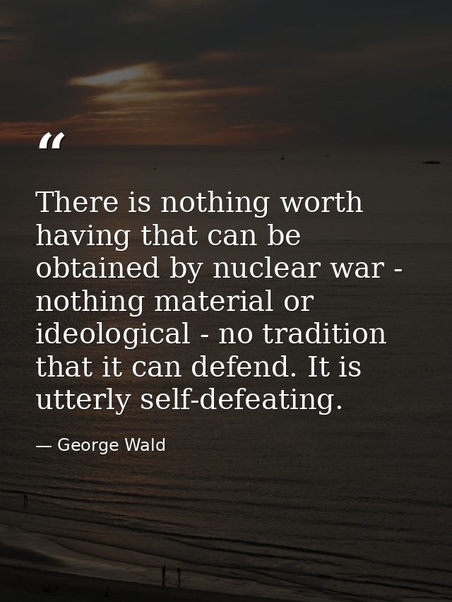 There is nothing worth having that can be obtained by nuclear war - nothing material or ideological - no tradition that  — George Wald