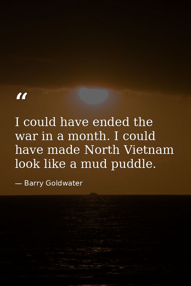 I could have ended the war in a month. I could have made North Vietnam look like a mud puddle. — Barry Goldwater