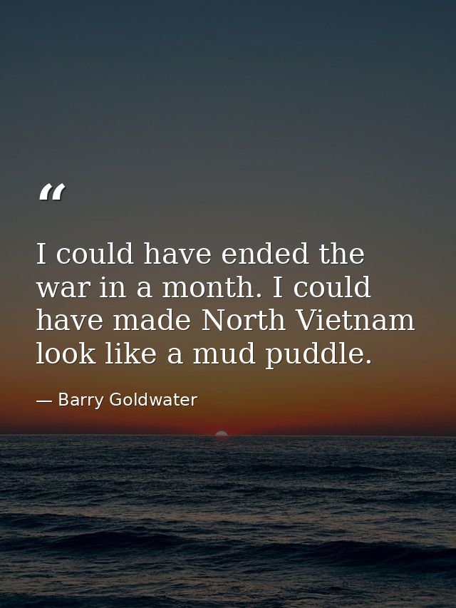 I could have ended the war in a month. I could have made North Vietnam look like a mud puddle. — Barry Goldwater