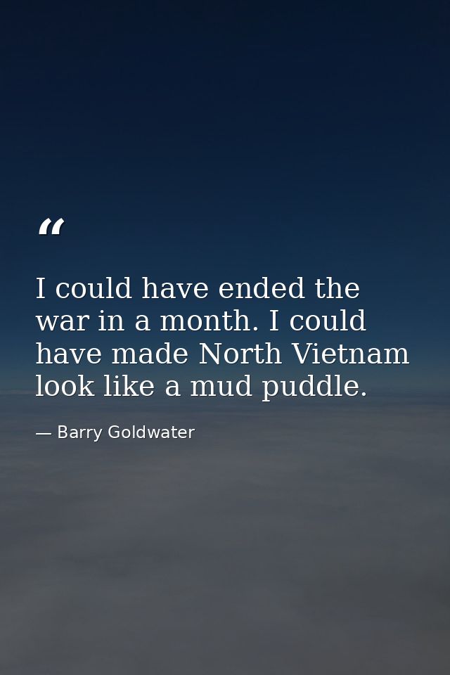 I could have ended the war in a month. I could have made North Vietnam look like a mud puddle. — Barry Goldwater
