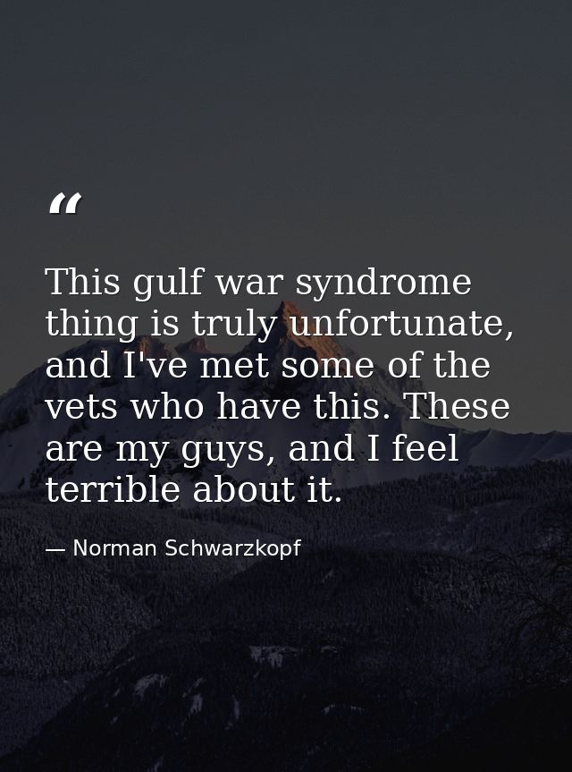 This gulf war syndrome thing is truly unfortunate, and I've met some of the vets who have this. These are my guys, and I — Norman Schwarzkopf