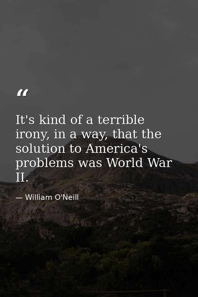 It's kind of a terrible irony, in a way, that the solution to America's problems was World War II. — William O'Neill