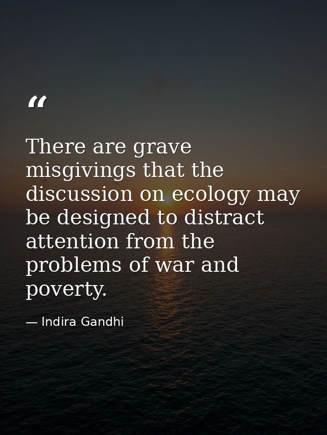 There are grave misgivings that the discussion on ecology may be designed to distract attention from the problems of war — Indira Gandhi