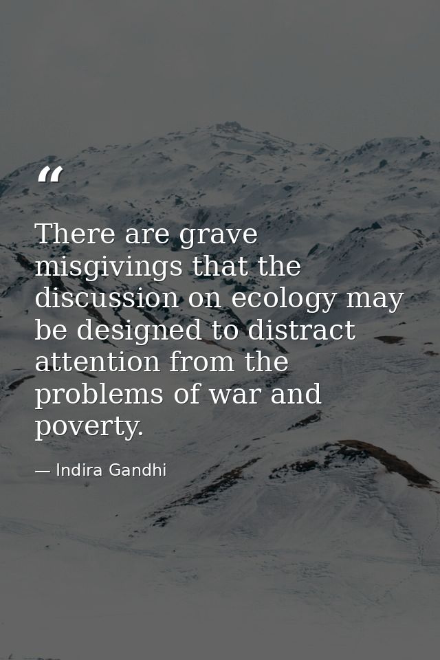 There are grave misgivings that the discussion on ecology may be designed to distract attention from the problems of war — Indira Gandhi