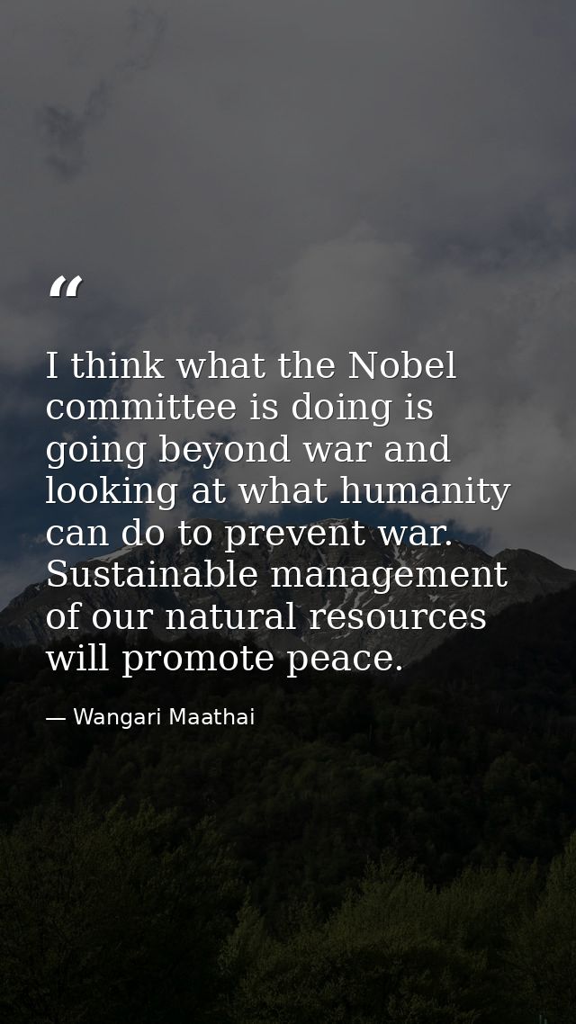 I think what the Nobel committee is doing is going beyond war and looking at what humanity can do to prevent war. Sustai — Wangari Maathai