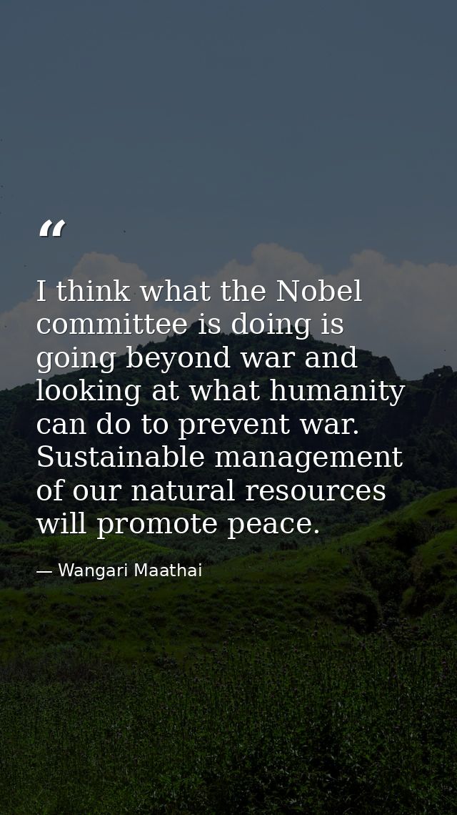 I think what the Nobel committee is doing is going beyond war and looking at what humanity can do to prevent war. Sustai — Wangari Maathai