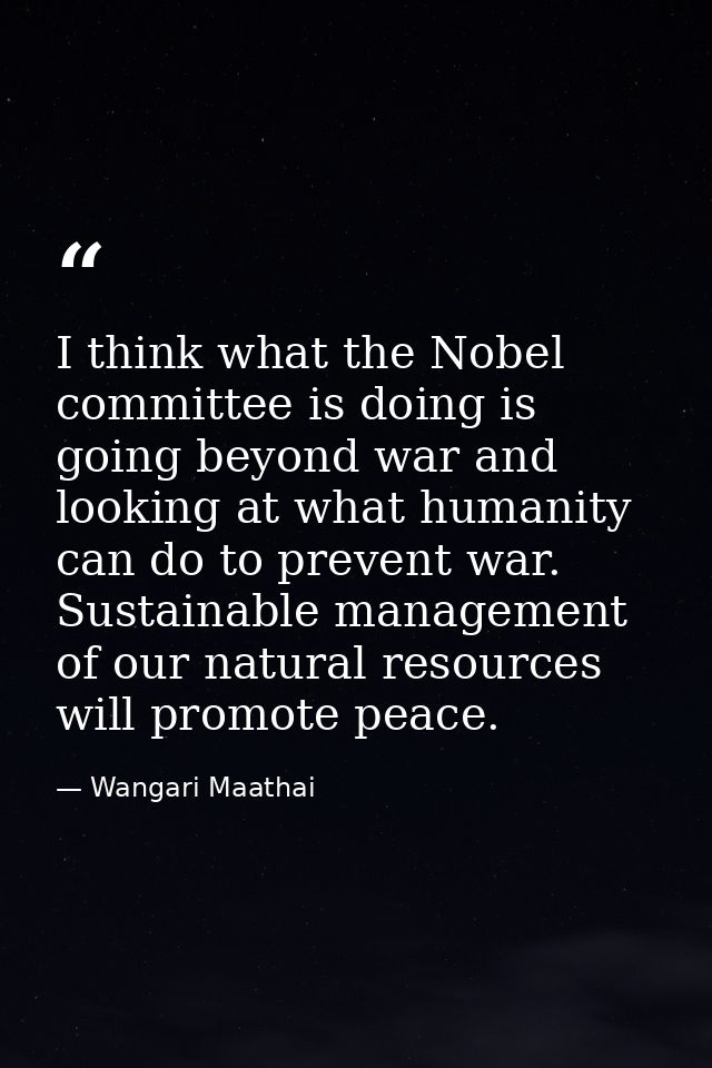 I think what the Nobel committee is doing is going beyond war and looking at what humanity can do to prevent war. Sustai — Wangari Maathai