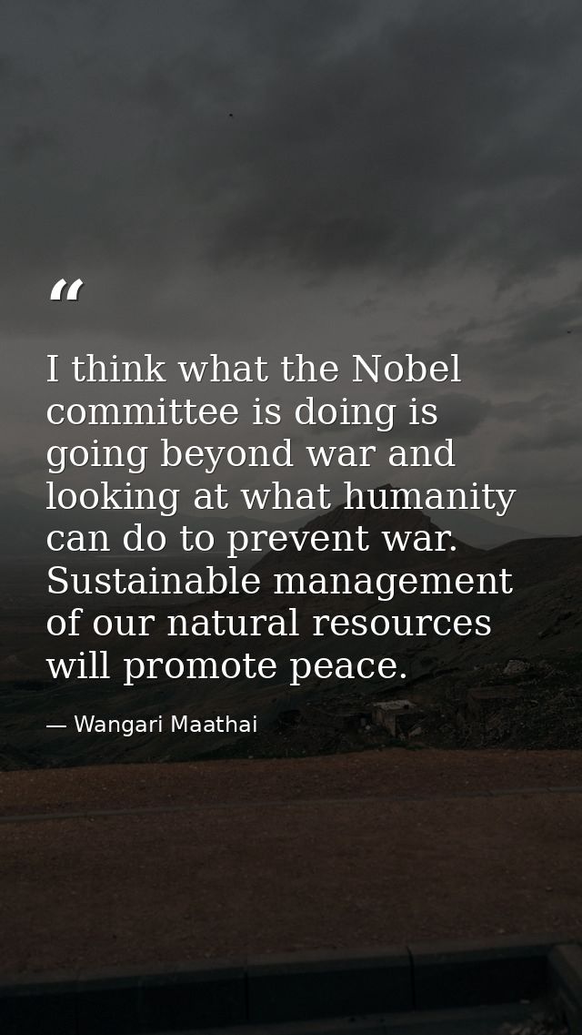 I think what the Nobel committee is doing is going beyond war and looking at what humanity can do to prevent war. Sustai — Wangari Maathai