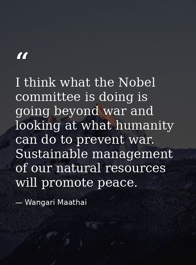 I think what the Nobel committee is doing is going beyond war and looking at what humanity can do to prevent war. Sustai — Wangari Maathai
