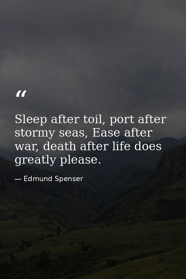 Sleep after toil, port after stormy seas, Ease after war, death after life does greatly please. — Edmund Spenser