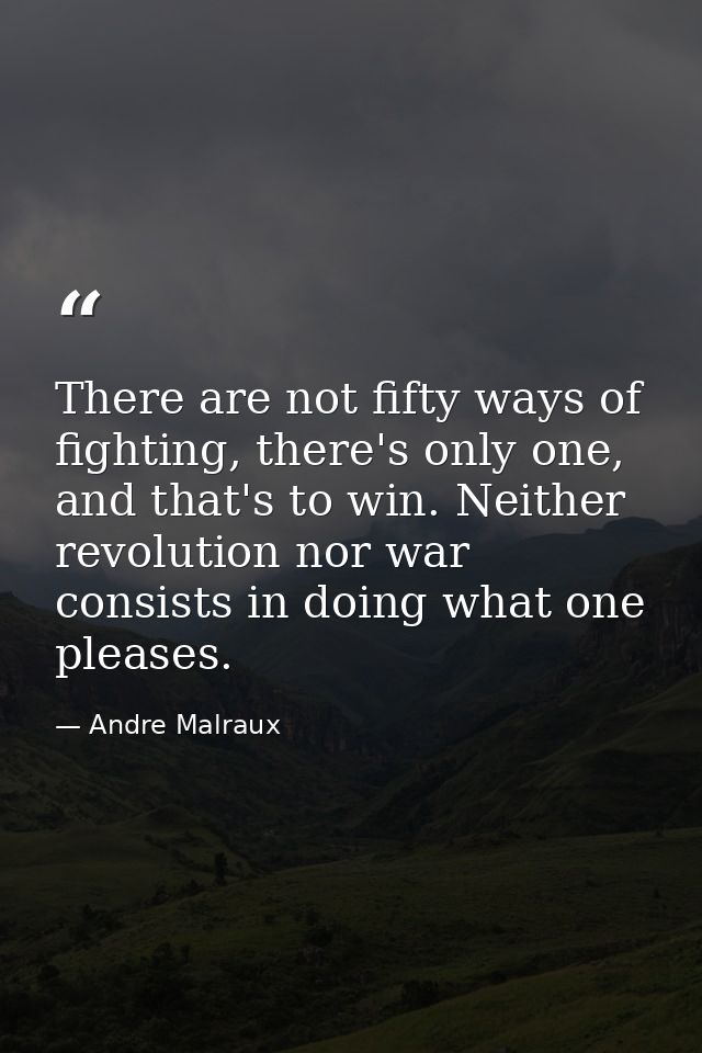 There are not fifty ways of fighting, there's only one, and that's to win. Neither revolution nor war consists in doing  — Andre Malraux