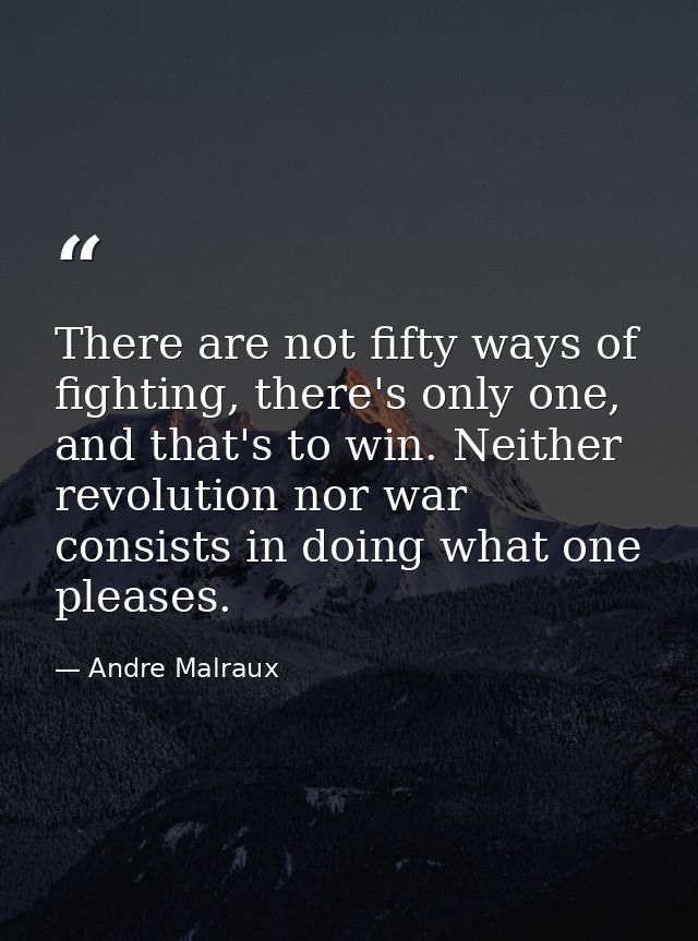There are not fifty ways of fighting, there's only one, and that's to win. Neither revolution nor war consists in doing  — Andre Malraux