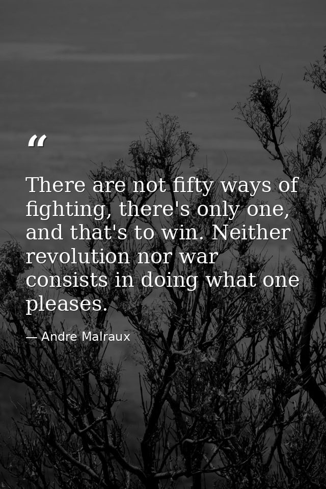 There are not fifty ways of fighting, there's only one, and that's to win. Neither revolution nor war consists in doing  — Andre Malraux