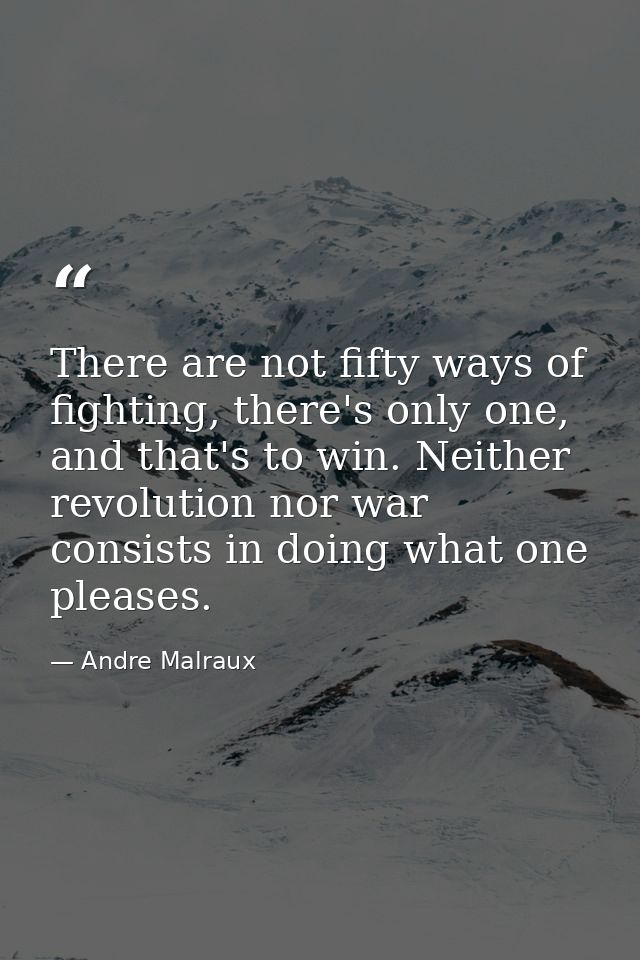 There are not fifty ways of fighting, there's only one, and that's to win. Neither revolution nor war consists in doing  — Andre Malraux