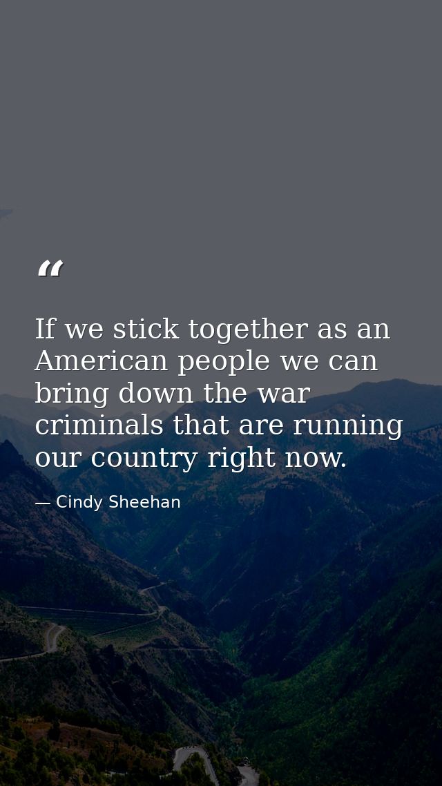 If we stick together as an American people we can bring down the war criminals that are running our country right now. — Cindy Sheehan