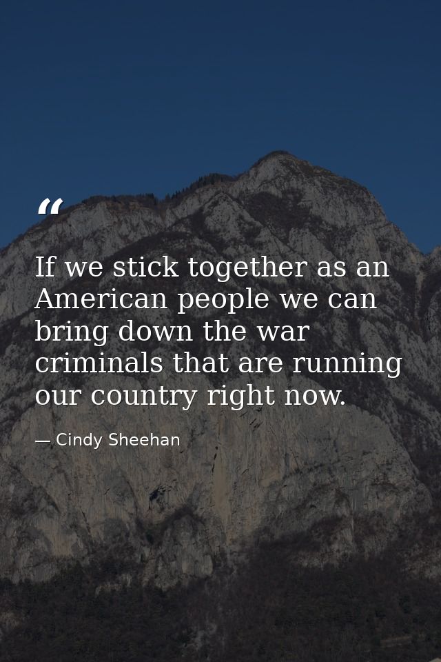 If we stick together as an American people we can bring down the war criminals that are running our country right now. — Cindy Sheehan
