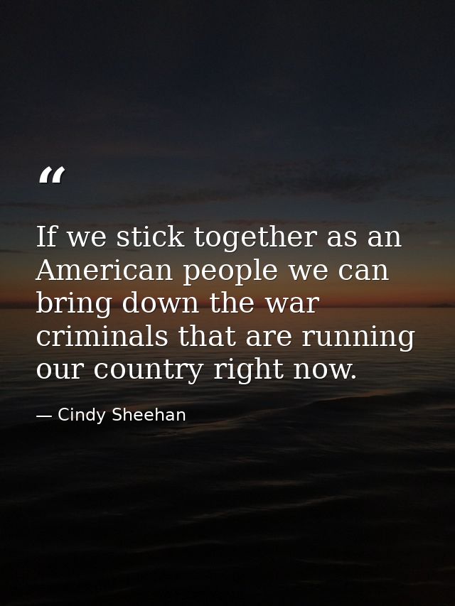 If we stick together as an American people we can bring down the war criminals that are running our country right now. — Cindy Sheehan