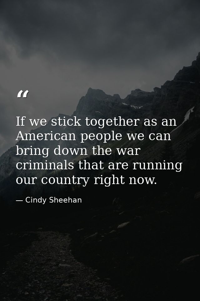 If we stick together as an American people we can bring down the war criminals that are running our country right now. — Cindy Sheehan