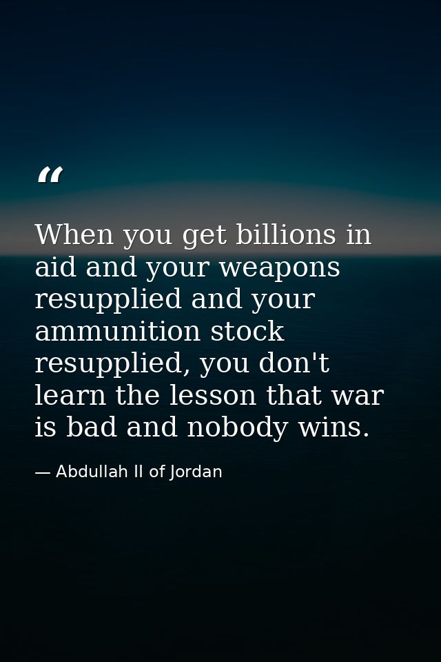 When you get billions in aid and your weapons resupplied and your ammunition stock resupplied, you don't learn the lesso — Abdullah II of Jordan